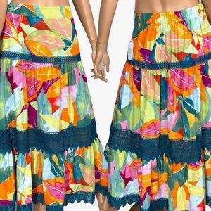16. Time and Tru Sz M Vibrant Boho Floral Maxi Skirt